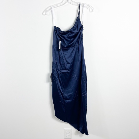 Lulus Law of Attraction Navy Blue One-Shoulder Asymmetrical Midi Dress Size XS - Picture 5 of 5